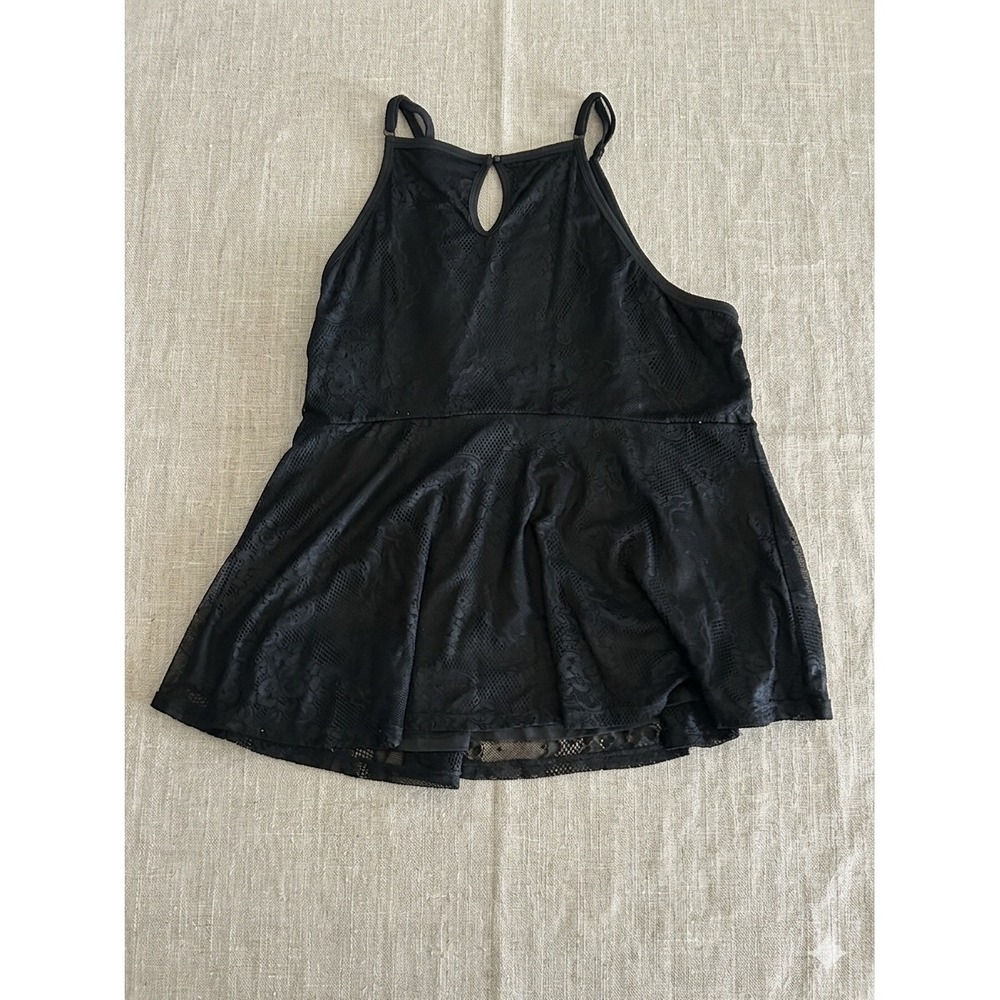 Torrid 3 (22/24W) Black Lace Mesh Peplum Mini Dress Keyhole Back